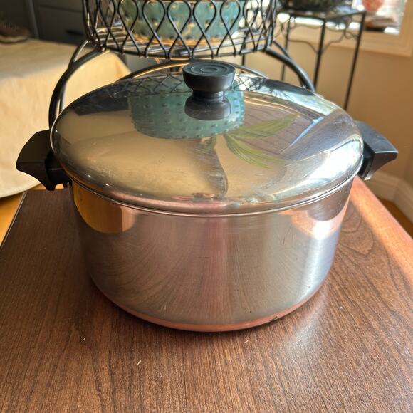 Vtg Revere Ware 1801 Copper Bottom 6 Quart Stock Pot With Lid Clinton ILL USA - Picture 1 of 7